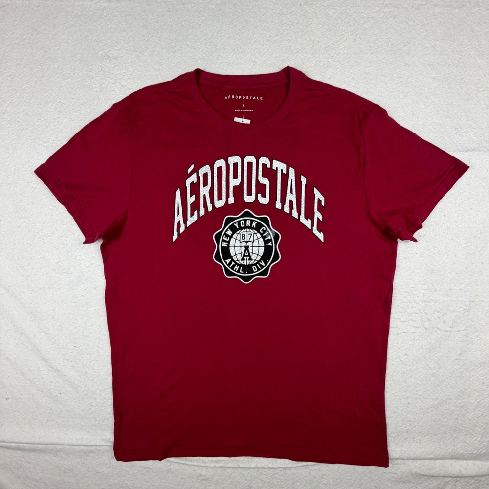 Aeropostale Mens Red Graphic T-Shirt NYC Athl Div Logo Tee Size L 5478